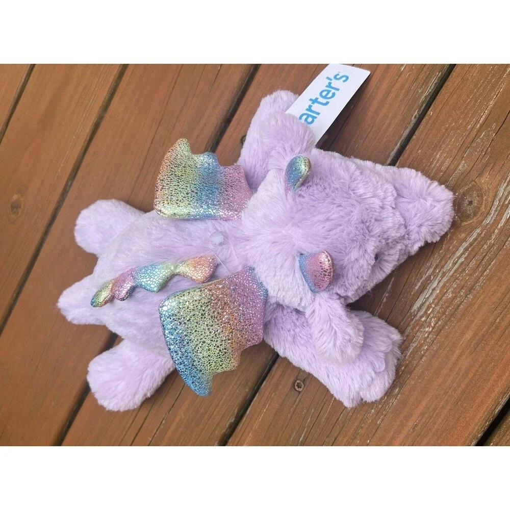 Carters Purple Dragon Plush Soft Baby Lovey Rainbow Wings Stuffed Animal New